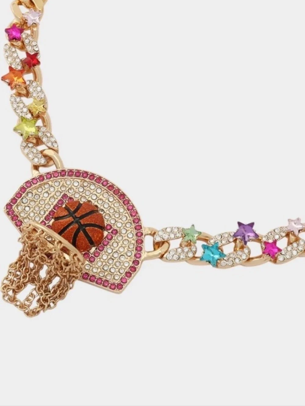 🏀▪️Betsey Johnson ▪️Basketball Hoop Short Pendant & Crystals Necklace